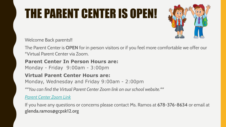 Parent Center is OPEN!